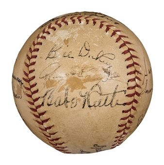 1942 "The Pride of the Yankees" Cast Signed Baseball With 8 Signatures Including Babe Ruth, Bill Dickey & Eleanor Gehrig (PSA/DNA)